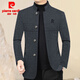 Pierre Cardin Wolljacke Herren Herbst und Winter mittleren Geschäftsstandkragen Jacke Männer Casual Trendy Plush Jacket Daddy Anzug Dunkelgrau L (120-140jin [Jin gleich 0,5 kg])