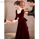 H-KED Large Size Toast Wear Bride Fat mm High-end Belly Covering Summer Wedding Engagement Red Atmosphere Evening Dress for Women Burgundy Short Sleeves 5XL (150-165Jin Jin is equal to 0.5kg)