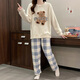 Xiaohongshu's popular half-velvet soft pajamas for women 2025 autumn and winter new plaid bear thickened and warm shan blue-haired girl apricot blue M one size