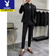Playboy Spring and Autumn Groom Suit Men's Slim Suit Large Size Solid Color Wedding Dress Business Casual Interview Formal One Button Thin Dark Gray (Suit+Vest+Trousers, Free Black Shirt Bow Tie L 50