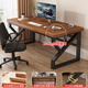 Yizhou Sufa Home Solid Wood Computer Desk Home Double Desk Desk Work Table Desktop Gaming Desk Study Table Extra Thick 25mm Solid Wood Black Walnut + Black Shelf 120x60x75cm