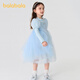 BALABALA Elsa IP Girls' Dress Mesh Princess Dress Autumn and Winter Sweet Puff Sleeve Style Blue Tone 00388 100
