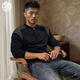 Enlightenment 380G heavyweight thickened Henley sweatshirt men's waist stitching contrasting loose cotton long-sleeved T-shirt autumn and winter black 2XL (160-180Jin Jin is equal to 0.5 kg)