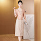 Champagne color elegant mother-in-law's wedding banquet dress can be worn at ordinary times to look young and elegant. New wedding banquet evening dress Champagne M