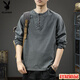 Playboy (PLAYBOY) 2025 new casual men's fashion long-sleeved T-shirt loose and thin spring and autumn trendy brand Henry collar bottoming shirt sweatshirt Gray M _ Recommended 86-100Jin Jin equals 0.5 kg