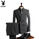 Playboy suit men's British style double-breasted high-end business casual suit three-piece groom's wedding dress men's medium gray (suit + pants) L 50
