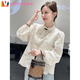 VOYDOVE New Chinese Top Women's Shirt 2025 New Style Light Luxury Spring and Autumn National Style Embroidery Design Shirt Off-White Shirt z M (100-115Jin Jin is equal to 0.5 kg)