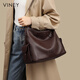 Viney cowhide tote bag women's bag large capacity crossbody bag brand birthday gift for girlfriend and wife brown practical shoulder bucket bag light luxury high-end fashion versatile casual commuting bag