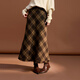 Sancai 2025 new winter plaid skirt raw edge A-line skirt woolen long skirt retro M brown plaid S 155/64A
