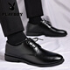 Playboy Leather Shoes Men's Autumn Business Formal British Style Soft Sole Casual Sports Waterproof Anti-Slip Groom Wedding Suit Shoes Black 41