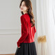 Shexi (Srcr) V-neck cardigan for women 100% wool sweater short style spring autumn new year red dress knitted base thick style