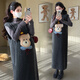 Ranqi Mommy Maternity Wear 2025 Autumn and Winter New Korean Style Embroidered Cartoon Bear Sweater Vest Dress Knitted Bottoming Set Gray Suit L