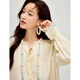 INMAN contrast color embroidered lace temperament shirt 2026 spring women's new simple long-sleeved shirt beige M
