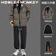 Sound Monkey Winter Thickened Cotton Warm Jacket Casual Loose Trendy Brand Boys Cotton Jacket Plus Velvet Pants Handsome Fashion Suit Dark Gray Jacket + Black Turtleneck Sweater + Black Velvet Leggings XL