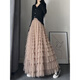Xianqi mesh cake skirt for women 2025 autumn new mid-length skirt a-line skirt high-end pleated umbrella skirt black one size fits all recommended 80-155 Jin Jin equals 0.5 kg