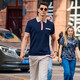 Mr. Stoffknopf Retro Polo Shirt Sommer Neue Männer Revers kurzärmelig College-Stil AT12083 Navy Blue M (170)