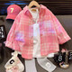 Girls' shirts autumn 2025 new style children's long-sleeved plaid shirts trendy brand jackets medium and large children's tops pink 140
