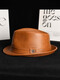 What a cool leather hat, men's autumn and winter hat, casual gentleman hat, middle-aged and elderly dad hat, elderly retro sheepskin cowboy hat, cowhide yellow-brown (4cm) brim 2XL (58-61cm) can be fine-adjusted