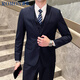 Romon Suit Men's Business Slim Suit Slim Professe Formal Wating Wedding Vestina Negro 2xl