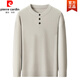Pierre Cardin sweater men's autumn and winter 2025 new loose casual versatile solid color Henry collar bottoming sweater boys trend khaki L 175/88A