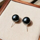 Tahitian black pearl earrings jewelry for women S999 silver needle Shijia round bright pearl earrings birthday gift Tahitian black 8mm pearls S999 sterling silver