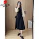 Robe de style Pier Cardin Hepburn pour les femmes en automne et hiver Nouvelle grande taille de silhouette en forme de poire et minceur de tempérament français en ligne A-line jupe noire [confortable, de bonne qualité] 1369- m [suggéré 80-100jin [Jin est égal à 0,5 kg]]]