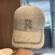 Rhinestone letter baseball cap for women autumn and winter plush warm hat Korean style fashion versatile mink fur peaked cap ins Double R mink fur rhinestone baseball cap - black adjustable