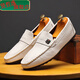 Zianzheyi Doudou zapatos para hombres nuevos zapatos para hombres versión coreana Versátiles de cuero casual de cuero para hombres con una sola pieza zapatos perezosos 825 Modelo de plantilla de látex blanco 39 (pies anchos y pies gordos, una talla más grande)