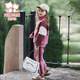 Fuluo Mi Girls Suit Winter Casual Color Block Top and Velvet Sweatpants Two-piece Set Children's Versatile Winter Clothes Pink 130