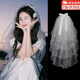 Lanshu (LANSHU) white bridal veil certificate registration headdress proposal fluffy yarn bow hair accessories wedding photo props headdress four-layer pearl bow clip style 60-80cm