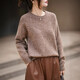 Thickened full wool floral yarn round neck sweater for women textured basic sweater 2025 autumn and winter textured inner wear Milk Tea Camel M Recommended 90-115Jin Jin equals 0.5 kg