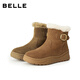 Belle Thick Sole Heightening Snow Boots Women's 2025 Winter New Shopping Mall Same Style Furry Warm Short Boots E6W1DDD5 Brown 37