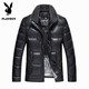 Playboy (PLAYBOY) Genuine Leather Down Jacket Men's 2025 Winter Lapel Removable Wool Casual Youth and Middle-aged High-end White Duck Down Leather Jacket Black S (165)