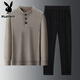 Playboy (PLAYBOY) brand men's Henry collar sweater spring thin inner base suit sweater with wool cashmere long-sleeved T light rice coffee M recommended 120Jin Jin is equal to less than 0.5 kg