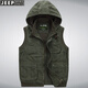 JEEP velvet thickened warm hooded multi-pocket vest middle-aged and elderly winter men's waistcoat pure cotton vest loose vest No. 1 Army Green Army Green Plus Velvet Plus Velvet 4XL 190Jin Jin is equal to about 0.5 kg