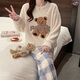 Xiaohongshu's popular half-velvet soft pajamas for women 2025 autumn and winter new plaid bear thickened and warm shan blue-haired girl apricot blue M one size
