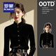 ROMON New Chinese style black velvet bottoming shirt for women autumn and winter new niche stand-up collar shirt with horse skirt top black S 80-95Jin Jin is equal to 0.5 kg