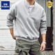 ROMON handsome trendy autumn men's henley collar long-sleeved T-shirt bottoming shirt stand-up collar solid color loose casual pullover sweatshirt gray high quality 3XL recommended 150-165Jin Jin equals 0.5 kg