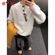 Yalu sweater men's autumn and winter American retro Henry collar lazy style high-end sweater men's sweater jacket light gray XL recommended 135-150Jin Jin equals 0.5 kg