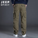 JEEP SPIRIT Jeep overalls men's autumn and winter straight casual pants men's loose multi-pocket men's pants military green L