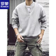 ROMON Japanese retro autumn and winter men's Henry collar long-sleeved bottoming shirt casual loose pullover sweatshirt thickened large size men's trendy gray plus velvet style high quality M