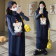 Ranqi Mommy Maternity Wear 2025 Autumn and Winter New Korean Style Embroidered Cartoon Bear Sweater Vest Dress Knitted Bottoming Set Gray Suit L