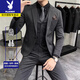 Playboy Spring and Autumn Groom Suit Men's Slim Suit Large Size Solid Color Wedding Dress Business Casual Interview Formal One Button Thin Dark Gray (Suit+Vest+Trousers, Free Black Shirt Bow Tie L 50
