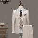 Lilan three-piece men's suit business professional formal small suit Korean version slim groomsmen groom wedding dress off-white XL