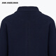 ANN ANDELMAN Official Direct Autumn and Winter Sweater Women's Slim Lapel Lace Contrast Color Wool Cardigan Jacket Navy Blue XS
