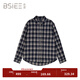 BSIEEBSiEE 2025 winter new style lapel POLO long-sleeved classic plaid single pocket casual plaid shirt navy M