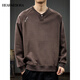 HEARMERORA2025 Spring New Henry Neck Sweatshirt Men's Fashion Brand Embroidery Splicing Heavy Weight Loose Pullover Casual Dark Gray M _Suitable Weight 90-130Jin Jin is equal to 0.5 kg