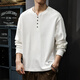 Luo Meng Spring and Autumn New 2025 Cotton Henley Collar Men's Sweater Loose Long Sleeve T-Shirt American Top White Bottoming Shirt White XL