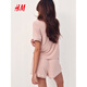 H&M Women's Fall 2025 New Shirt Style Pajamas and Shorts Set 1173636 Soft Pink XXS 150_76_