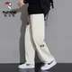 Woodpecker Casual Pants Men's Autumn and Winter Plus Velvet 2025 New Straight Leg Sports Pants Loose Wide Leg Casual Long Pants Khaki XL (Recommended 125-150Jin Jin equals 0.5 kg)